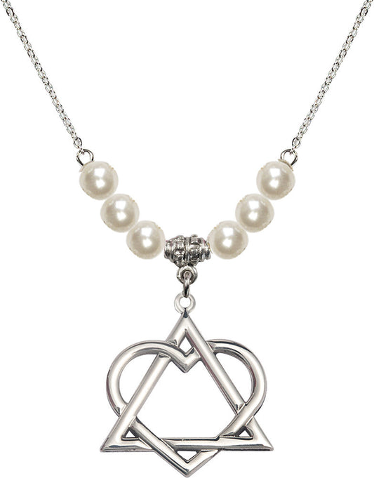 Sterling Silver Adoption Heart Birthstone Necklace with Faux-Pearl Beads - 6210