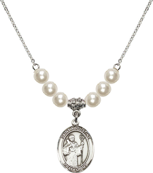 Sterling Silver Saint Augustine Birthstone Necklace with Faux-Pearl Beads - 8007