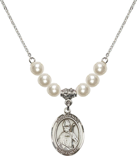 Sterling Silver Saint Dennis Birthstone Necklace with Faux-Pearl Beads - 8025