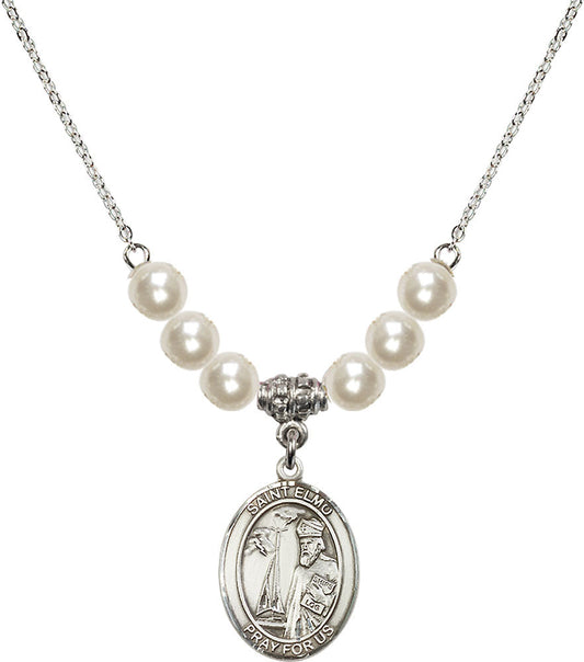 Sterling Silver Saint Elmo Birthstone Necklace with Faux-Pearl Beads - 8031