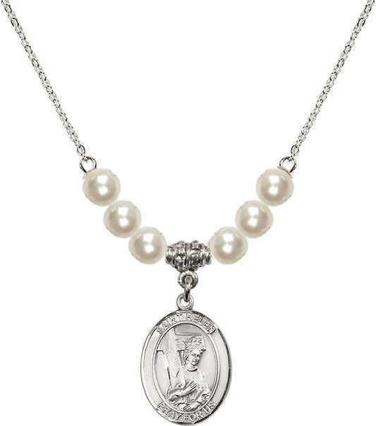 Sterling Silver Saint Helen Birthstone Necklace with Faux-Pearl Beads - 8043