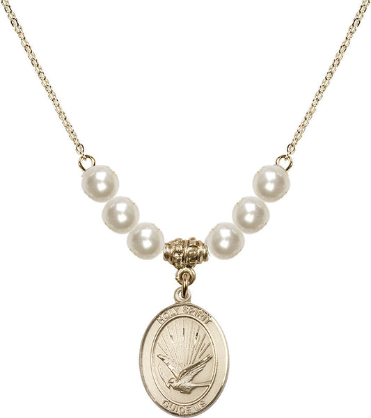 14kt Gold Filled Holy Spirit Birthstone Necklace with Faux-Pearl Beads - 8044