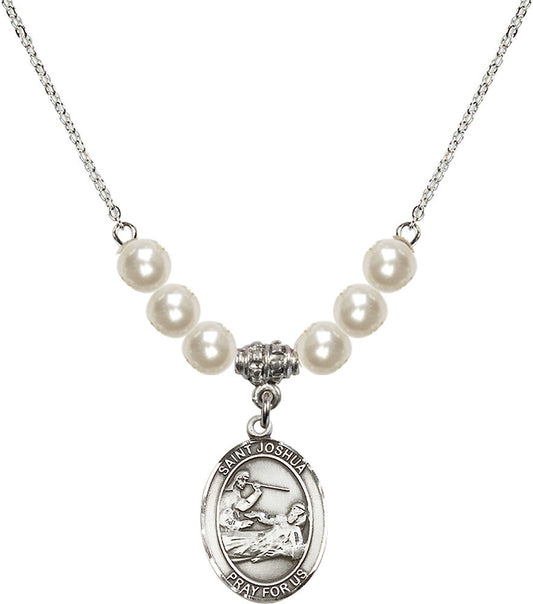 Sterling Silver Saint Joshua Birthstone Necklace with Faux-Pearl Beads - 8059