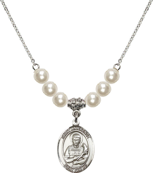 Sterling Silver Saint Lawrence Birthstone Necklace with Faux-Pearl Beads - 8063