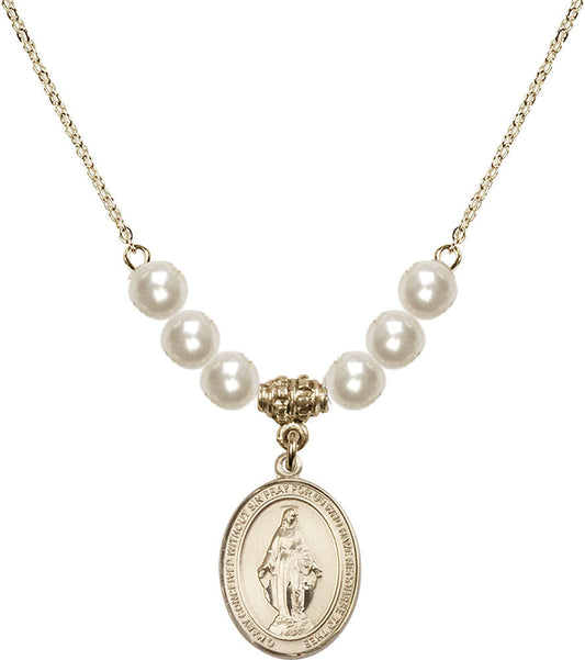 14kt Gold Filled Miraculous Birthstone Necklace with Faux-Pearl Beads - 8078