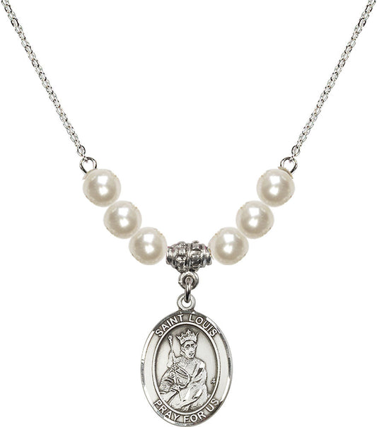Sterling Silver Saint Louis Birthstone Necklace with Faux-Pearl Beads - 8081