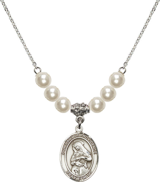 Sterling Silver Our Lady of Providence Birthstone Necklace with Faux-Pearl Beads - 8087