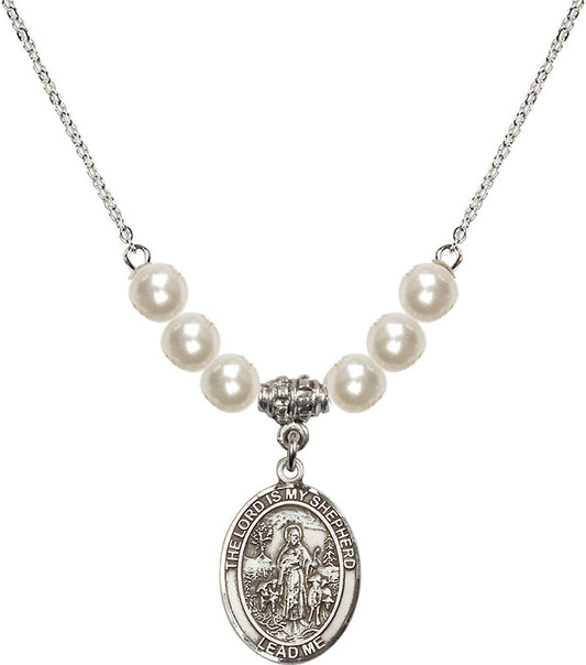 Sterling Silver Lord Is My Shepherd Birthstone Necklace with Faux-Pearl Beads - 8119