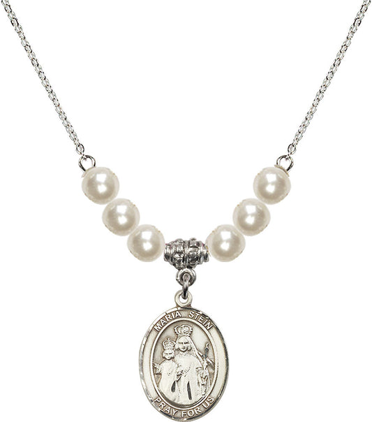 Sterling Silver Maria Stein Birthstone Necklace with Faux-Pearl Beads - 8133