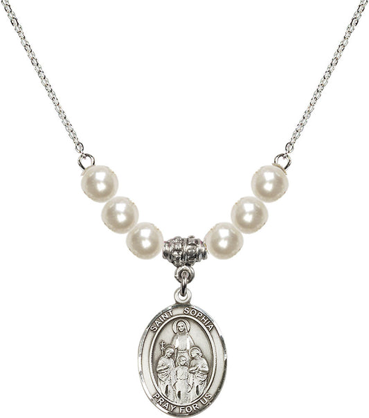 Sterling Silver Saint Sophia Birthstone Necklace with Faux-Pearl Beads - 8136