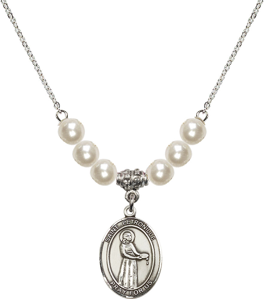 Sterling Silver Saint Petronille Birthstone Necklace with Faux-Pearl Beads - 8209