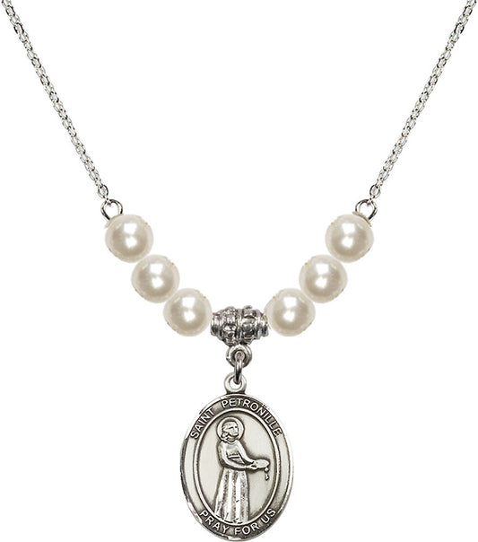 Sterling Silver Saint Petronille Birthstone Necklace with Faux-Pearl Beads - 8209