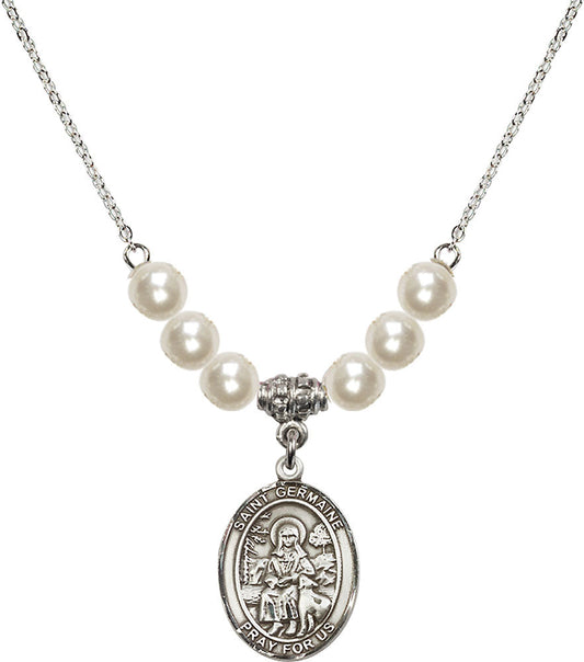 Sterling Silver Saint Germaine Cousin Birthstone Necklace with Faux-Pearl Beads - 8211