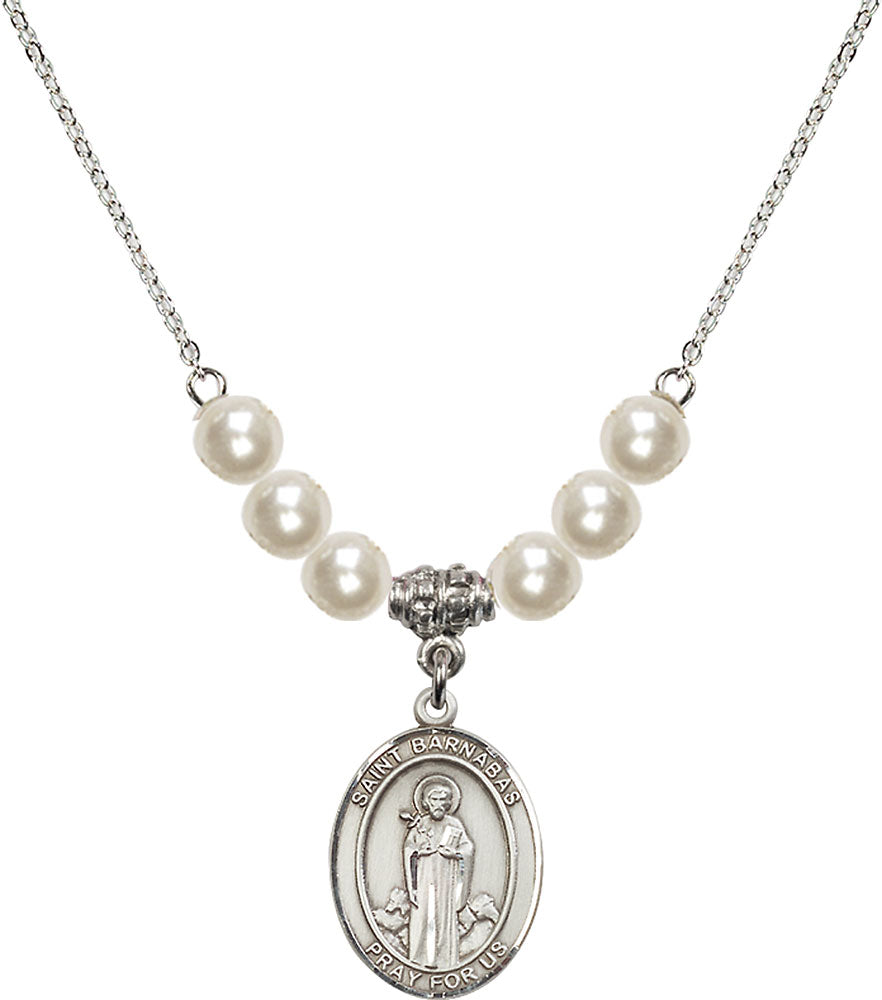 Sterling Silver Saint Barnabas Birthstone Necklace with Faux-Pearl Beads - 8216
