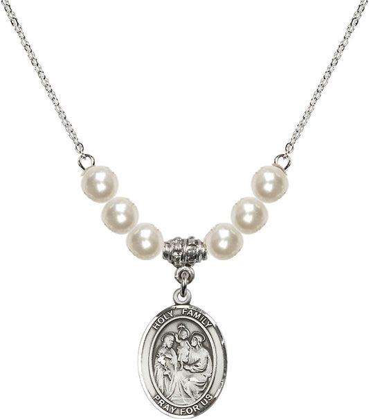 Sterling Silver Holy Family Birthstone Necklace with Faux-Pearl Beads - 8218