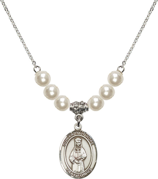 Sterling Silver Our Lady of Hope Birthstone Necklace with Faux-Pearl Beads - 8230
