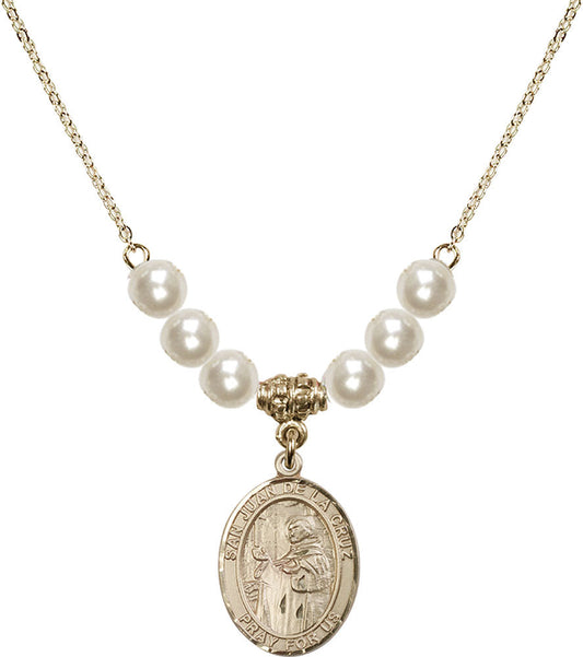 14kt Gold Filled San Juan de la Cruz Birthstone Necklace with Faux-Pearl Beads - 8232