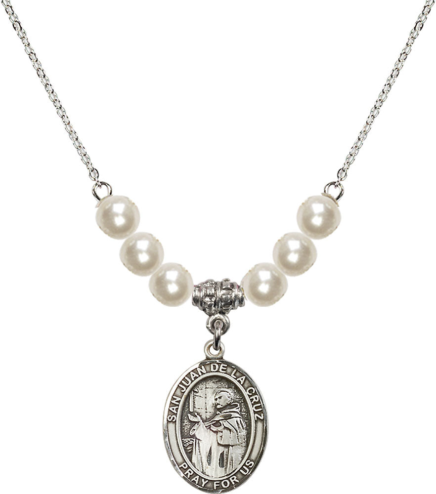 Sterling Silver San Juan de la Cruz Birthstone Necklace with Faux-Pearl Beads - 8232