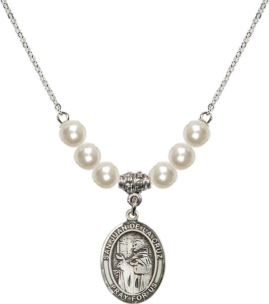 Sterling Silver San Juan de la Cruz Birthstone Necklace with Faux-Pearl Beads - 8232