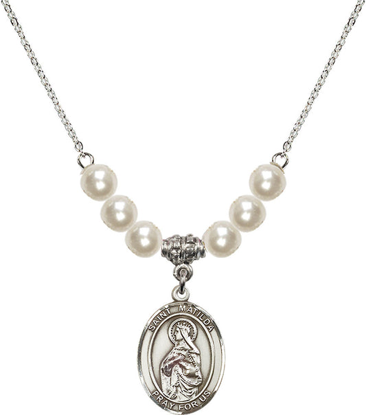 Sterling Silver Saint Matilda Birthstone Necklace with Faux-Pearl Beads - 8239