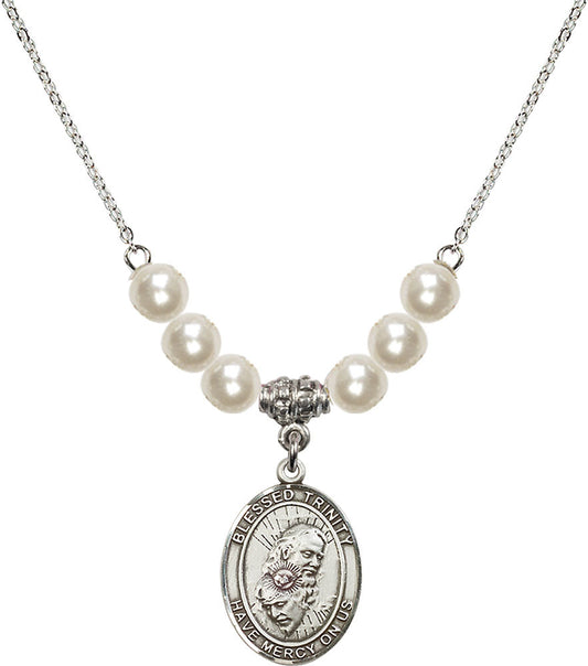 Sterling Silver Blessed Trinity Birthstone Necklace with Faux-Pearl Beads - 8249