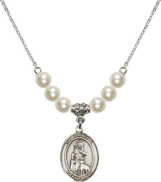 Sterling Silver Saint Rachel Birthstone Necklace with Faux-Pearl Beads - 8251