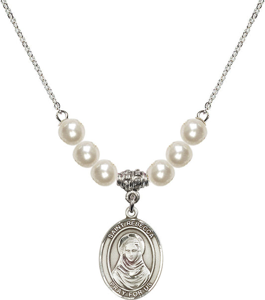 Sterling Silver Saint Rebecca Birthstone Necklace with Faux-Pearl Beads - 8252