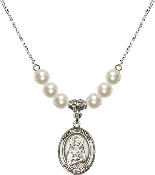 Sterling Silver Saint Victoria Birthstone Necklace with Faux-Pearl Beads - 8253