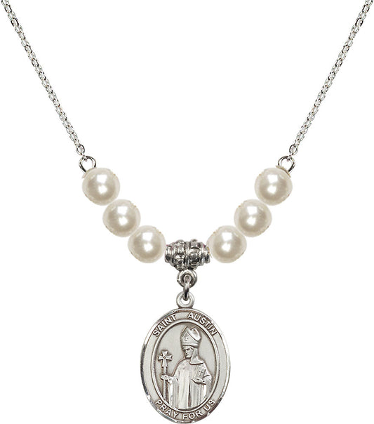 Sterling Silver Saint Austin Birthstone Necklace with Faux-Pearl Beads - 8256