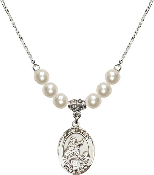 Sterling Silver Saint Colette Birthstone Necklace with Faux-Pearl Beads - 8268