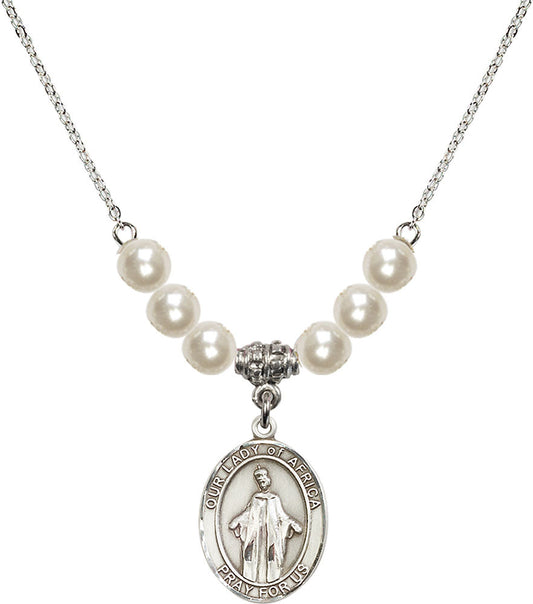 Sterling Silver Our Lady of Africa Birthstone Necklace with Faux-Pearl Beads - 8269