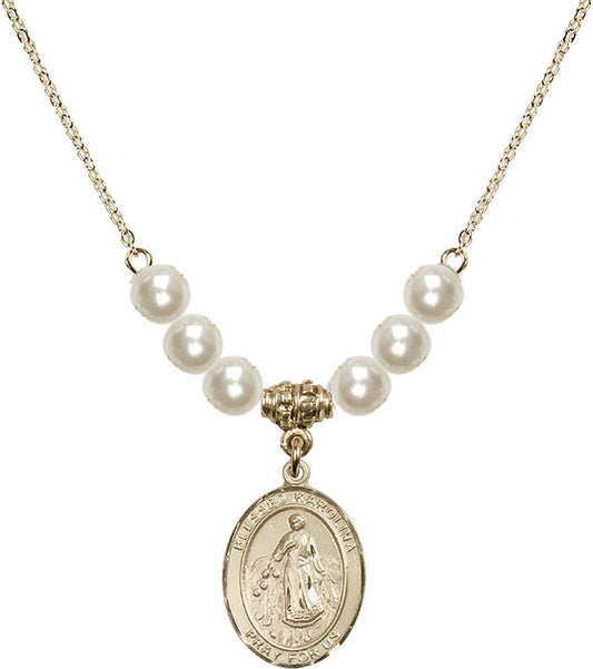 14kt Gold Filled Blessed Karolina Kozkowna Birthstone Necklace with Faux-Pearl Beads - 8283