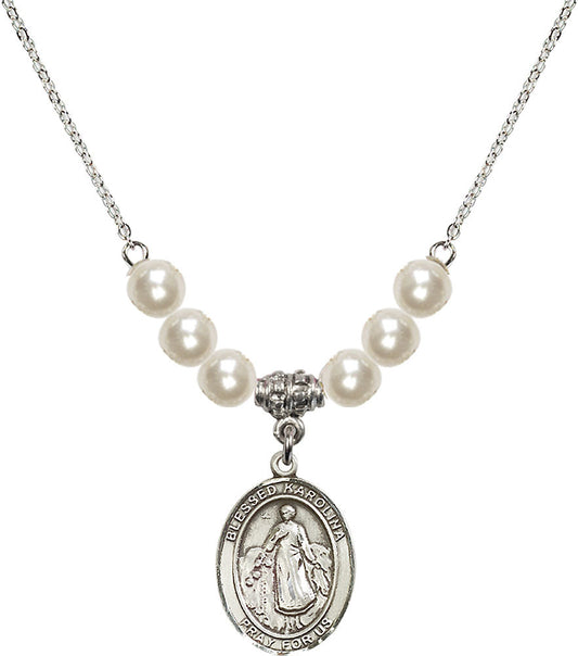 Sterling Silver Blessed Karolina Kozkowna Birthstone Necklace with Faux-Pearl Beads - 8283