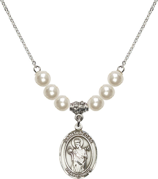 Sterling Silver Saint Aedan of Ferns Birthstone Necklace with Faux-Pearl Beads - 8293
