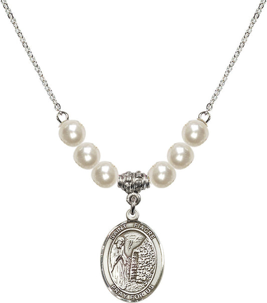 Sterling Silver Saint Fiacre Birthstone Necklace with Faux-Pearl Beads - 8298