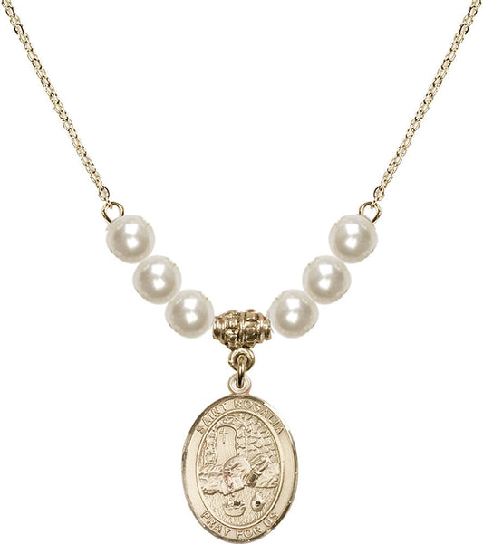 14kt Gold Filled Saint Rosalia Birthstone Necklace with Faux-Pearl Beads - 8309