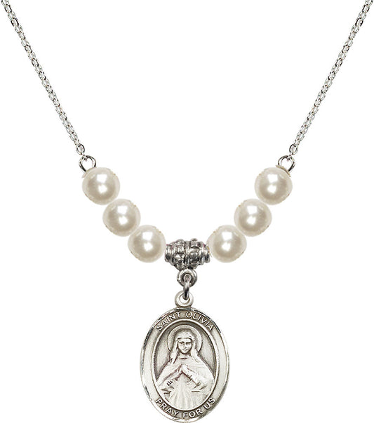 Sterling Silver Saint Olivia Birthstone Necklace with Faux-Pearl Beads - 8312