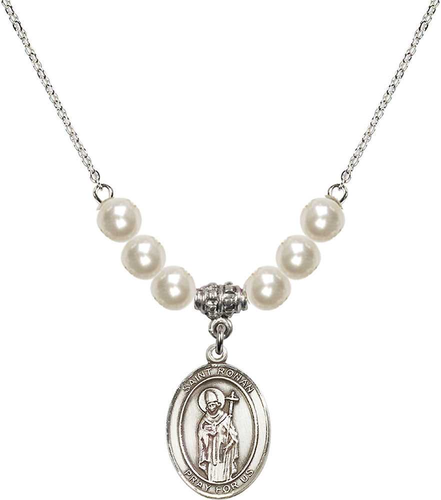 Sterling Silver Saint Ronan Birthstone Necklace with Faux-Pearl Beads - 8315