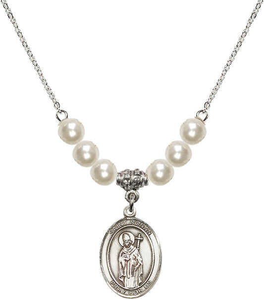 Sterling Silver Saint Ronan Birthstone Necklace with Faux-Pearl Beads - 8315