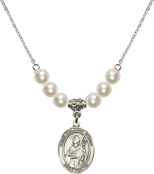 Sterling Silver Saint Malachy O'More Birthstone Necklace with Faux-Pearl Beads - 8316