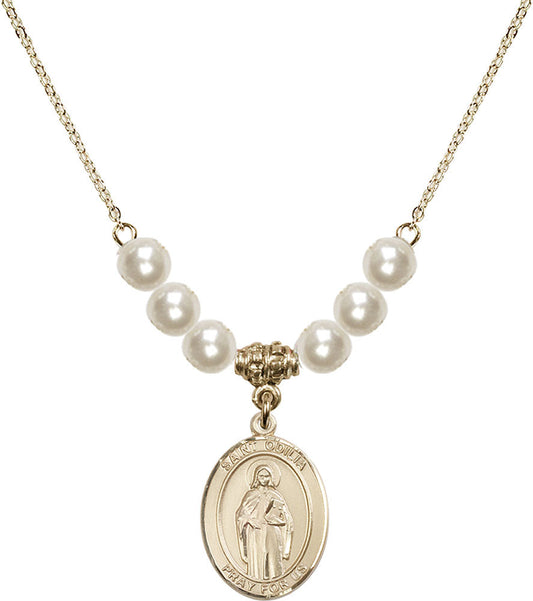 14kt Gold Filled Saint Odilia Birthstone Necklace with Faux-Pearl Beads - 8319