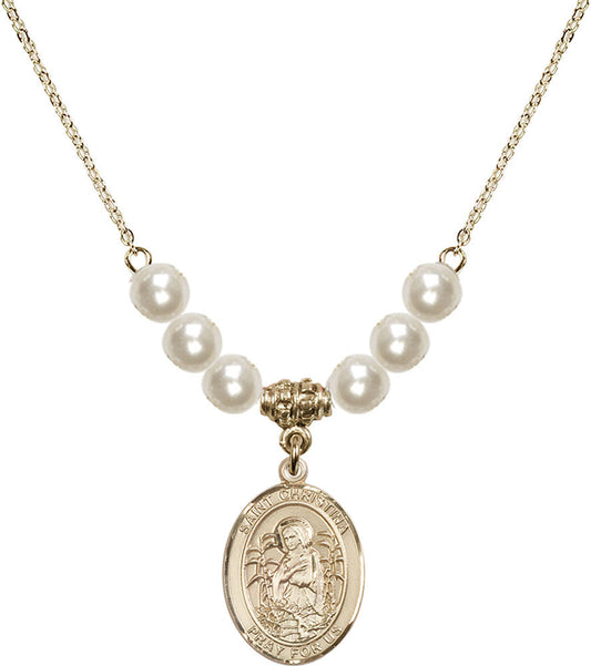 14kt Gold Filled Saint Christina the Astonishing Birthstone Necklace with Faux-Pearl Beads - 8320