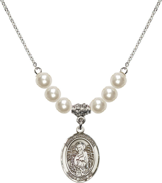 Sterling Silver Saint Christina the Astonishing Birthstone Necklace with Faux-Pearl Beads - 8320