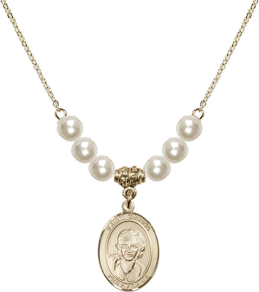 14kt Gold Filled Saint Gianna Beretta Molla Birthstone Necklace with Faux-Pearl Beads - 8322