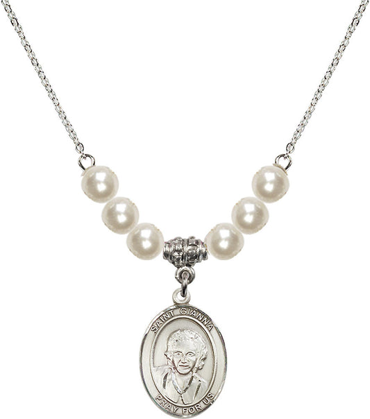 Sterling Silver Saint Gianna Beretta Molla Birthstone Necklace with Faux-Pearl Beads - 8322