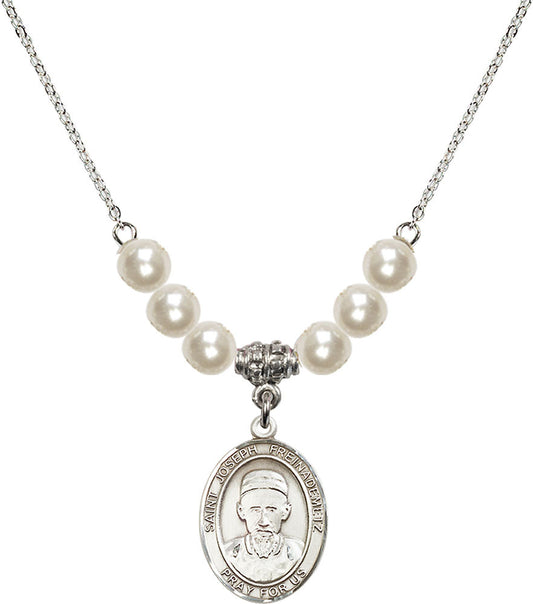 Sterling Silver Saint Joseph Freinademetz Birthstone Necklace with Faux-Pearl Beads - 8329