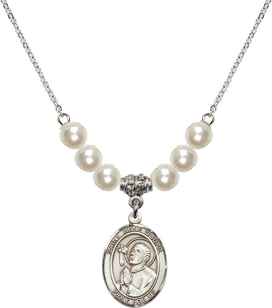 Sterling Silver Saint Rene Goupil Birthstone Necklace with Faux-Pearl Beads - 8334