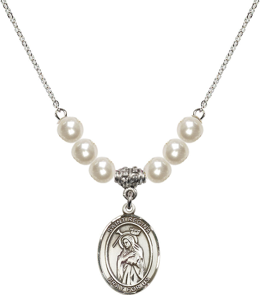 Sterling Silver Saint Regina Birthstone Necklace with Faux-Pearl Beads - 8335