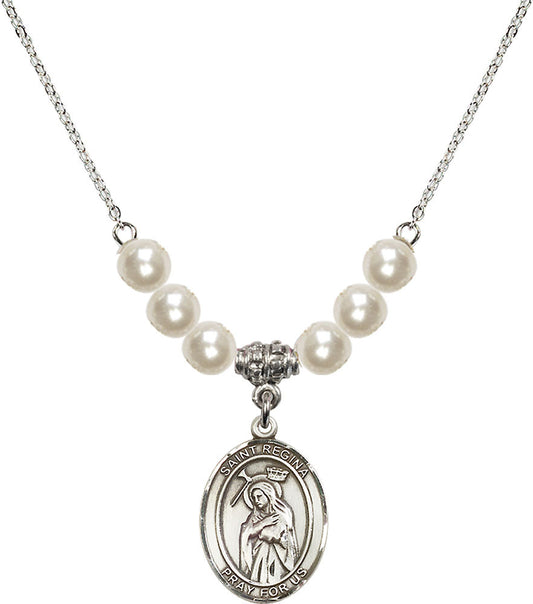 Sterling Silver Saint Regina Birthstone Necklace with Faux-Pearl Beads - 8335