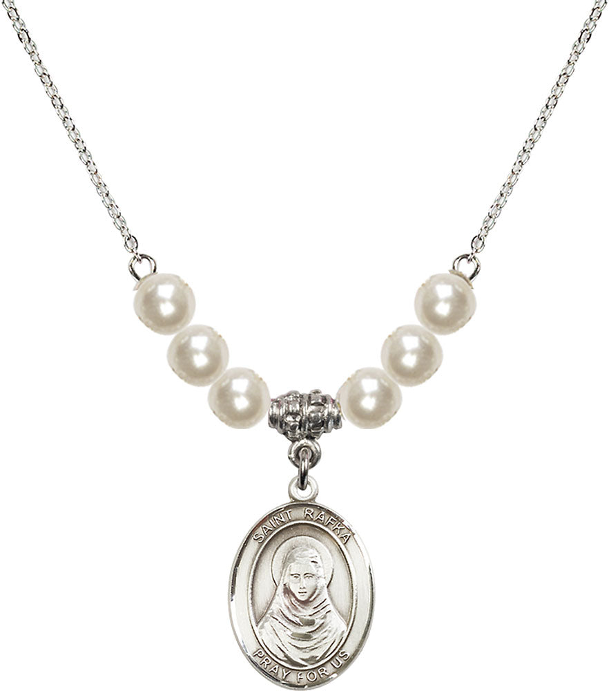 Sterling Silver Saint Rafka Birthstone Necklace with Faux-Pearl Beads - 8338